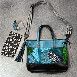 Perseverance Vibrant Blue and Green Tote Bag Purse